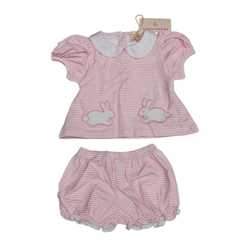 NWT (Please Read) Smockingbird 9M Pink Bunny Pocket Bloomer Set